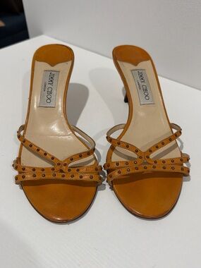Jimmy Choo Orange Stud-Embellished Strappy Heels